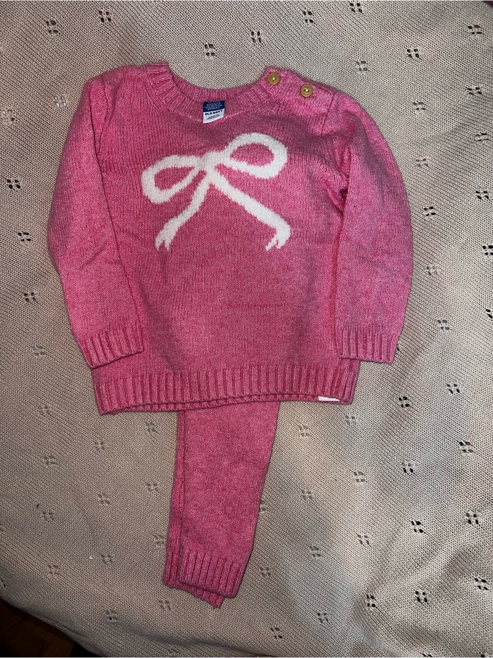 Old Navy Pink Knit Sweater Set with White Bow